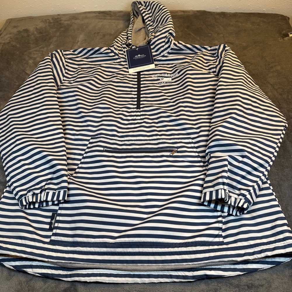 Charles River Apparel Navy and White Striped Hooded Pullover